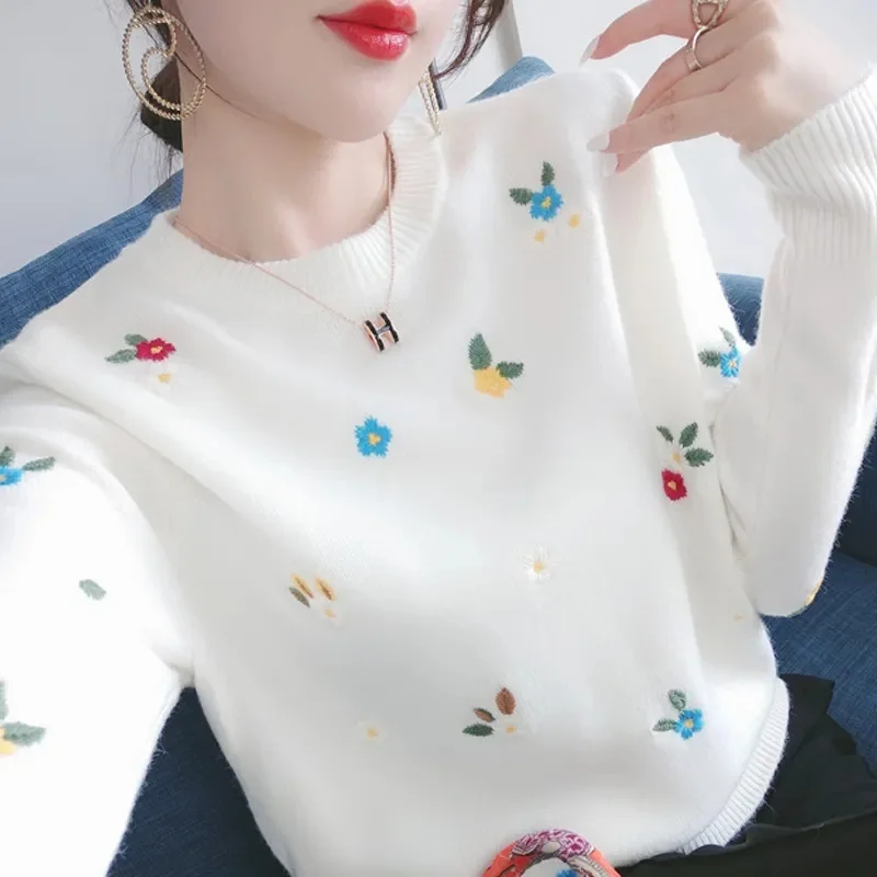 

Women Sweater 2023 New Autumn Fashion Pullovers Long Sleeve Embroidery Casual Sweaters Knitwear Bottoming Female Jumper Pull