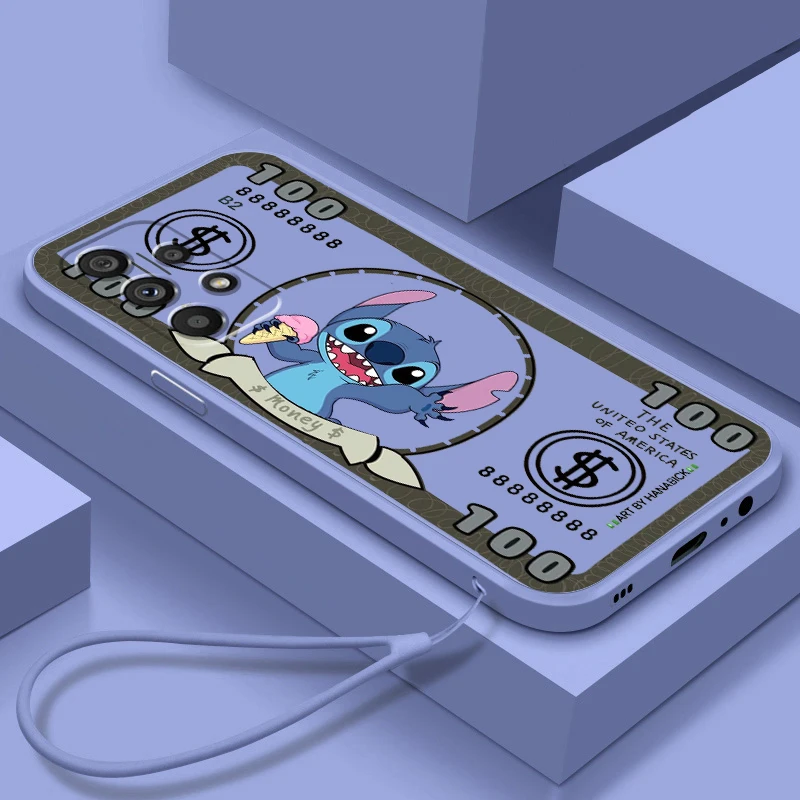 

Phone Case For Samsung Note 20 10 Plus Ultra A22 A12 A71 A51 A31 A21S A50 A23 5G Dollar Mickey Minnie Stitch Liquid Rope Cover