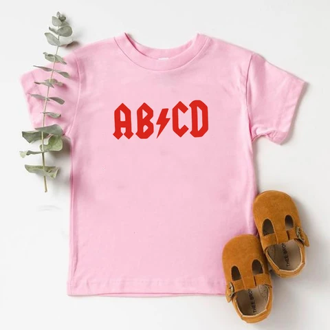 Детская футболка с буквенным принтом ABCD, рубашка для мальчиков и девочек, детская одежда для малышей, Забавные топы, футболки