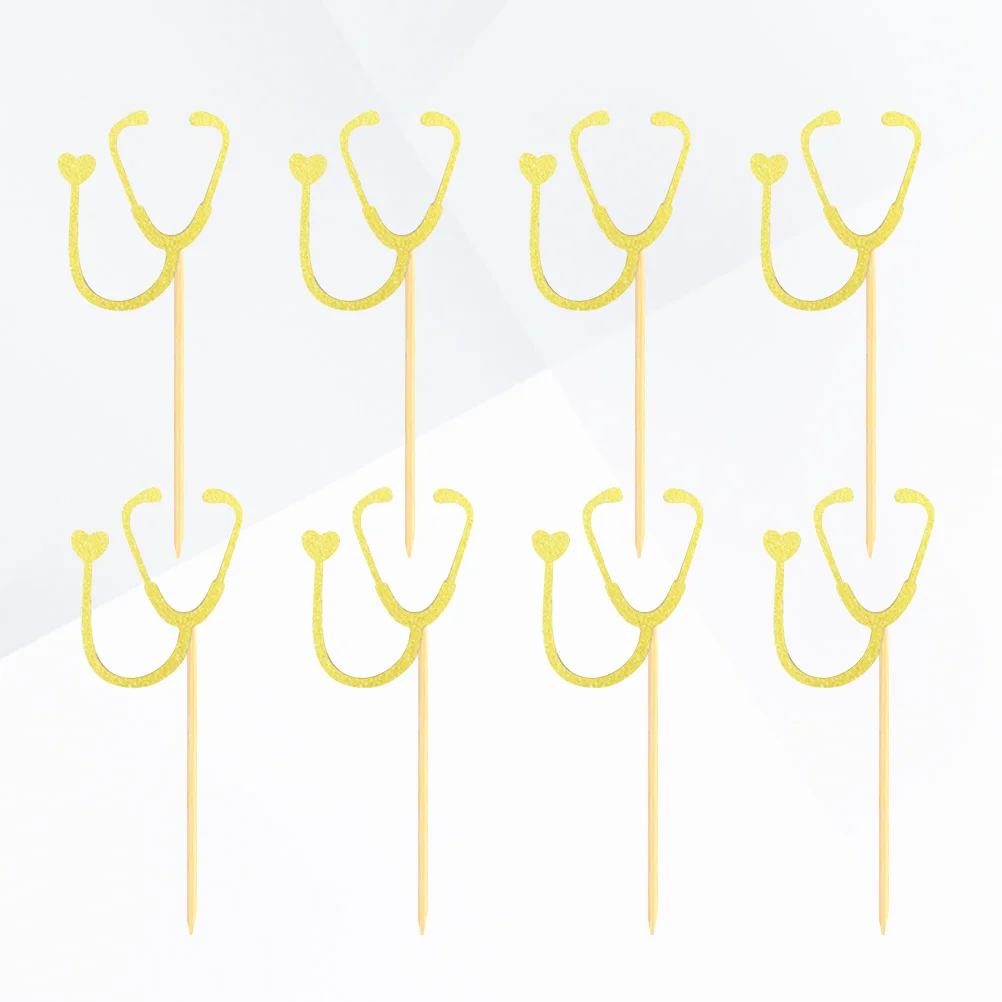 

24 Pcs Stethoscope Shape Cupcake Toppers Decoration Doctor Medical School Graduate Nursing Theme Party Decorations Golden