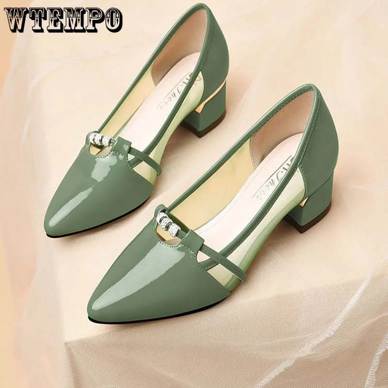 WTEMPO Fashion Woman Sandals Sweet Slip on Heel Pumps for Party Ladies Casual Shallow Mouth Pointed Toe Comfort Shoes Wholesale