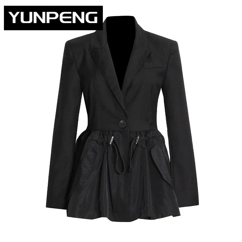 

Black OL Style Blazers For Females Notched Long Sleeve Solid Minimalist Casual Blazer Fashion Clothing 2023 Runway Luxury Design