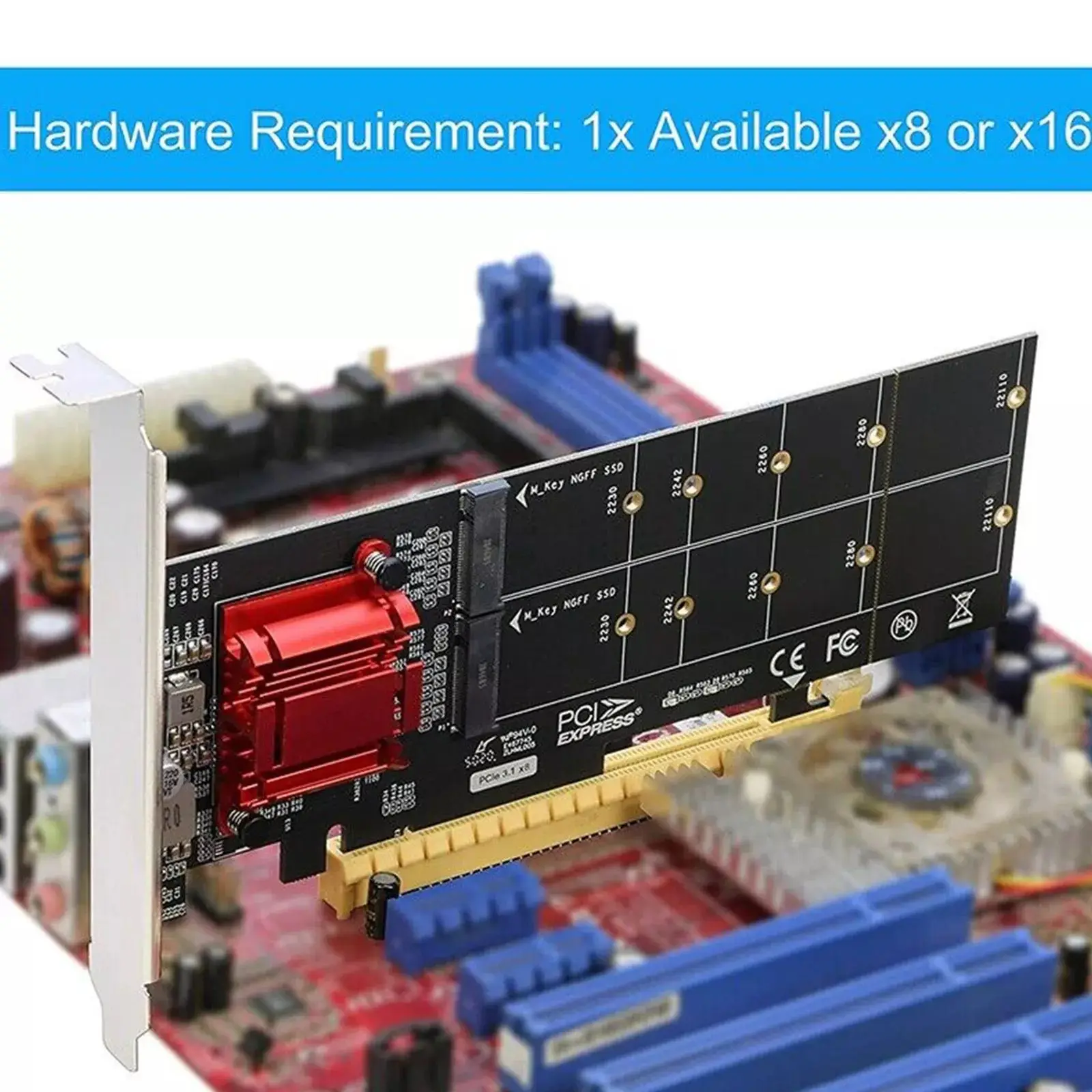 Фото Двойная карта-адаптер M.2 NVMe PCIe 3.0 x8, чипсет ASM2812, без разветвления, для SSD M Key 22110 2280, карта расширения для SSD №3