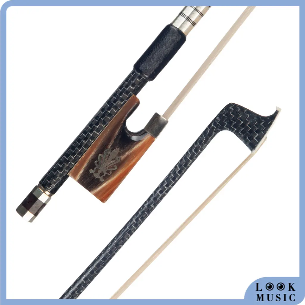 LOOK 4/4 Violin Bow Carbon Fiber Bow Master Silver Silk Braided Carbon Fiber Bow W/ Ox Horn Frog Well Balance Violinist