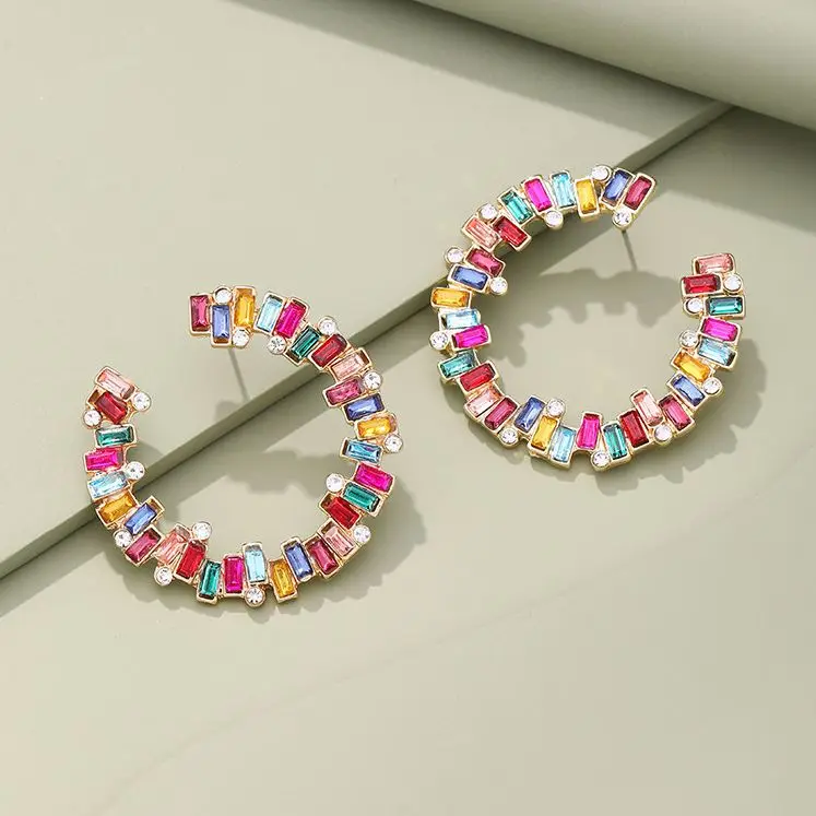 

Fashion Multicolour Crystal Round Drop Earrings Simple Design Geometry Dangle Earrings for Women Party Jewelry New