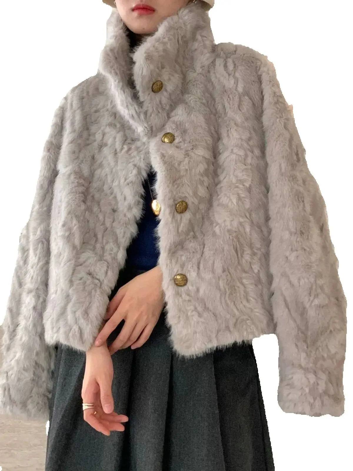 Пушистые свободные женские куртки из искусственного кроличьего меха роскошные