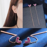2021 fashion elegant love heart long ear line earrings 925 anti allergy silver needle earrings for woman personality jewelry