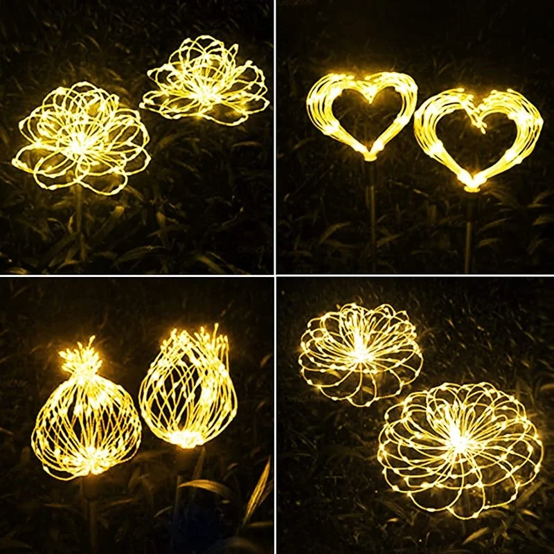 LED Solar Powered Outdoor Firework Lights Waterproof DIY Shape Solar Garden Light for Walkway Pathway Backyard Christmas Party