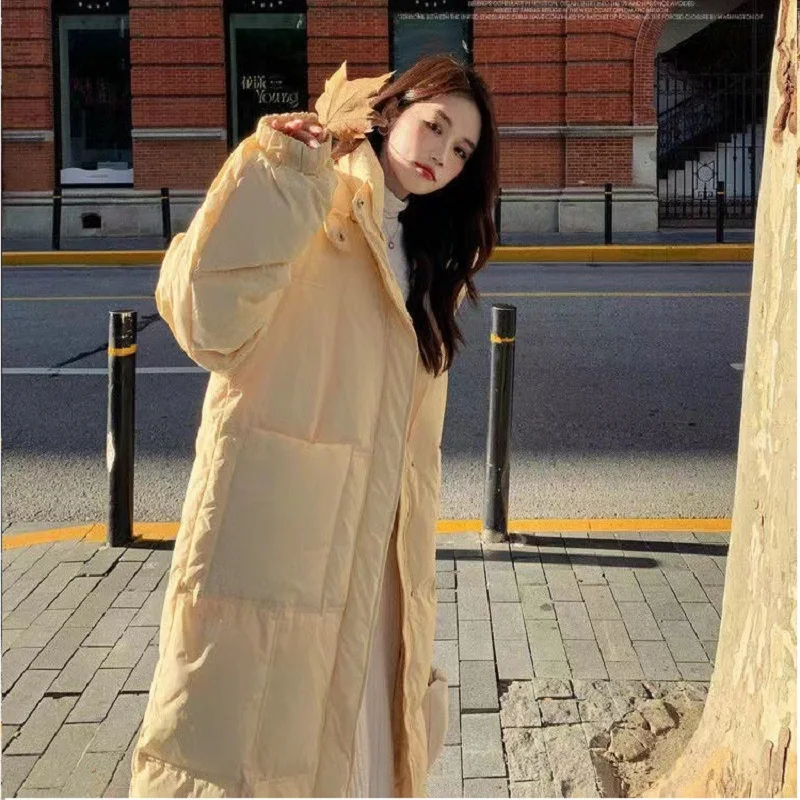 Модное желтое зимнее пальто средней длины для женщин 2024 новые парки утепленное