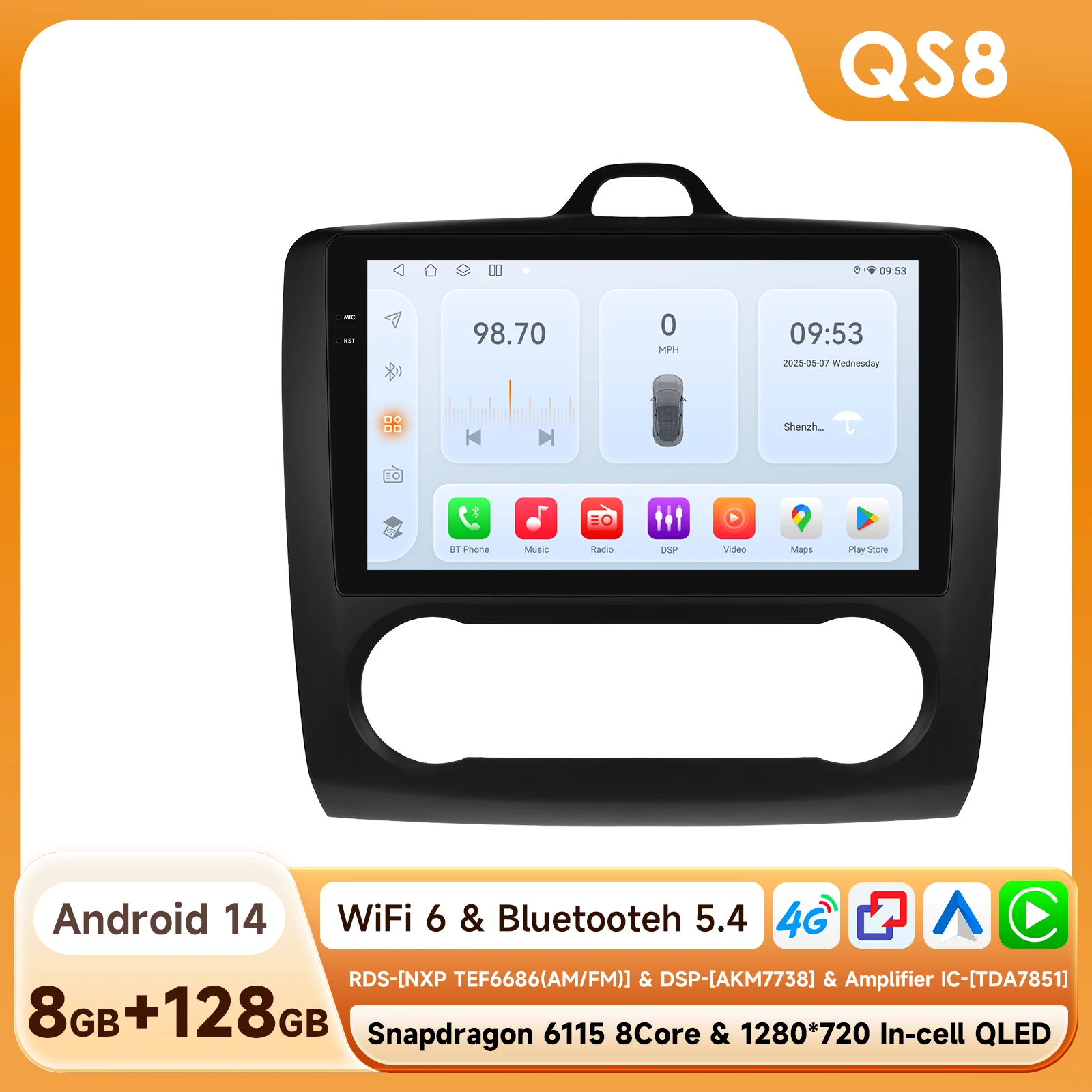 

Hizpo CarPlay автомобильный радиоприемник для Ford Focus 2 Mk2 2004-2008 2009 2010 2011 Android авто мультимедийный плеер GPS 2din авторадио RDS 6115