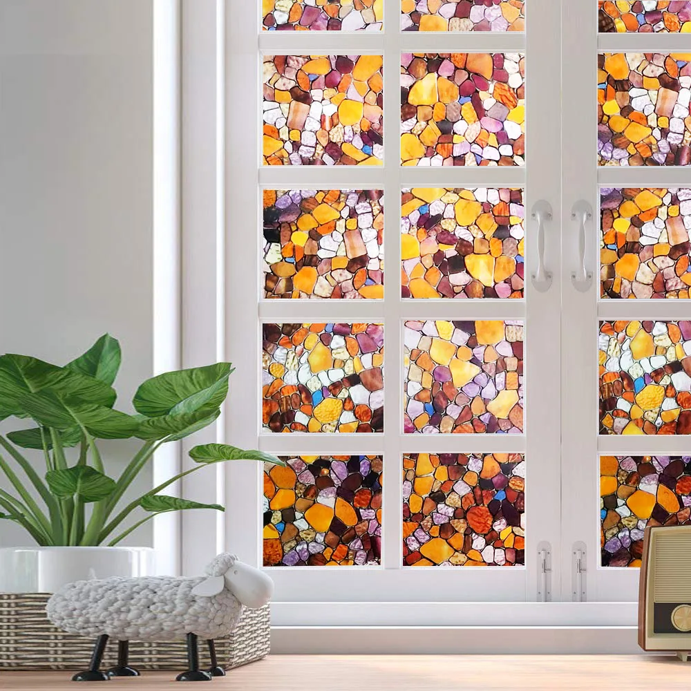 

Decorative Stained Window Film Heat Control Cobblestone Frosted Glass Stickers 90X200 Cm Static Cling Home Decor Window Covers