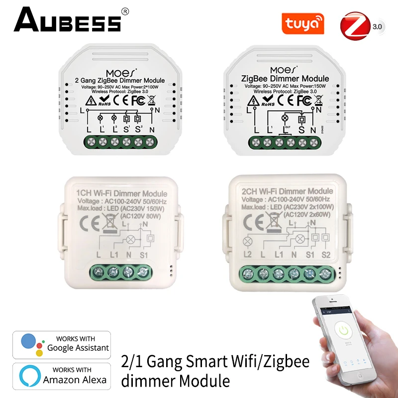 

2/1Gang Tuya ZigBee 3.0/WIFI Smart Dimmer Switch Module Supports 2 Way Control Dimmable Switch Works With Alexa Google Home