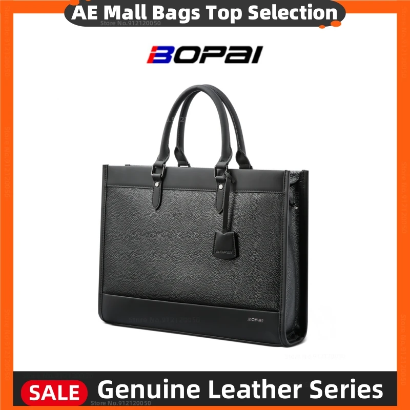 BOPAI Leather Handbag Men's Business Large Capacity Briefcase Laptop Case High Quality Bag Natural Head Layer Cowhide Briefcase