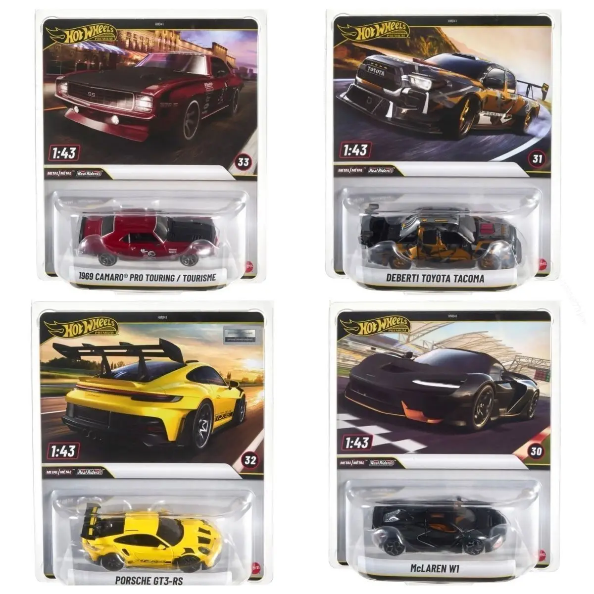 Фото Hot Wheels Premium HMD41-K Toyota Tacoma McLaren W1 Porsche GT3 RS 1969 Camaro Pro 1:43 Коллекционная модель автомобиля из литого металла, подарок для коллекционеров. №5