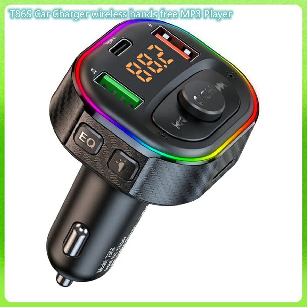 10PCS/LOT T86S4.8A Dual USB Car Charger Colorful Light Adapter wireless hands free MP3 Player FM Transmitter Receiver Smart Kit