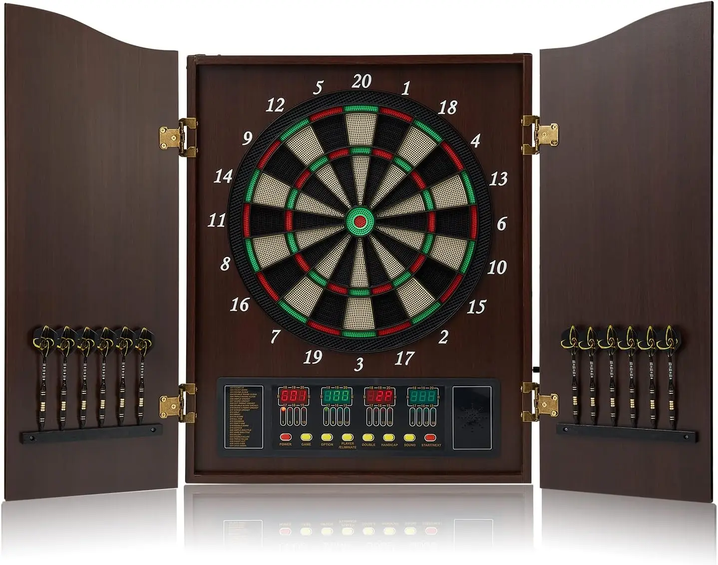 

Board, Decorative Dart Board Cabinet Set [12*Soft Tip Darts], Electronic Dart Board, Wooden Cabinet Doors with Integrated Scoreb