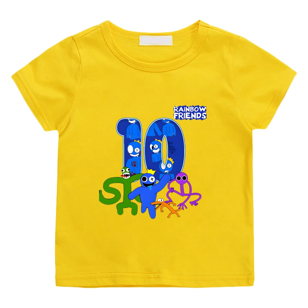 

Rainbow Friends Happy Birthday 10 Ten T-shirt 100% Cotton Cartoon Graphic Tee-shirt Short Sleeve Boys/Girls Children Tshirt Soft