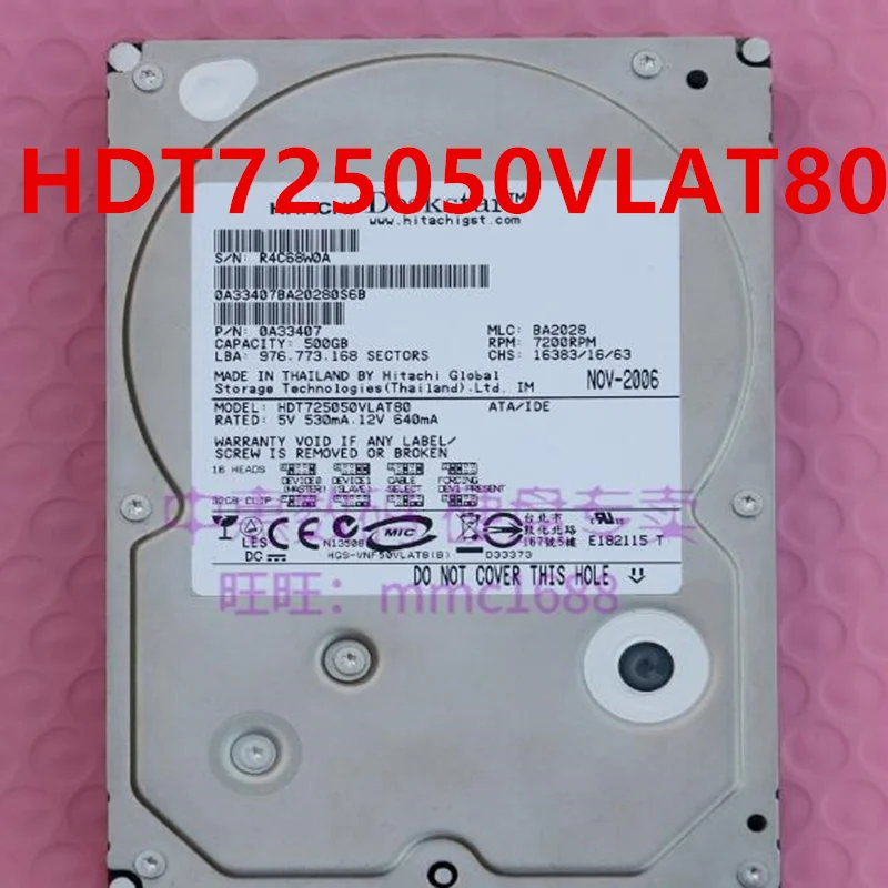 

Оригинальный 90% новый жесткий диск для HITACHI 500 ГБ IDE 3,5 дюйма 7200 об/мин 16 Мб настольный жесткий диск для HDT725050VLAT80
