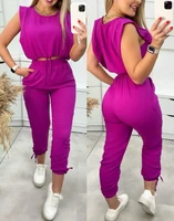 womens sports pants casual suit 2022 sexy sleeveless crop tank top tied detail pants set fashion solid color set 2 pieces