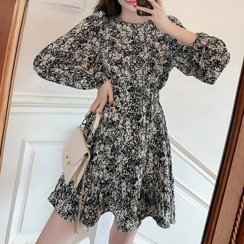 

Elegant O-neck Print Dress 2023 Women Long Sleeve Sashes Belted High Waist Long Dress Female A-line Ladies Vestidos Fashion