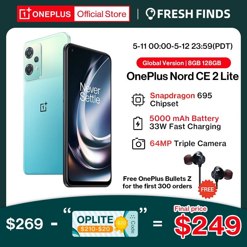 Смартфон OnePlus Nord CE 2 Lite, Snapdragon 695, 8 + 128 ГБ, быстрая зарядка, 120 Гц, Android