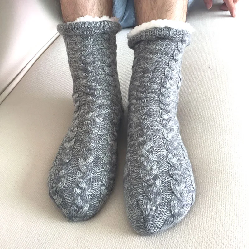 Winter Men Thicked Wool Socks Knitted Plush Warm Sock Man Non-Slip Indoor Floor Slippers Socks Home Carpet Snow Socks
