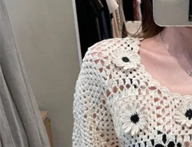 

Women Sweater Flower Embroidery O-neck Hollow Out Long Sleeve Pullover Jumper Knitted Sweet Spring New
