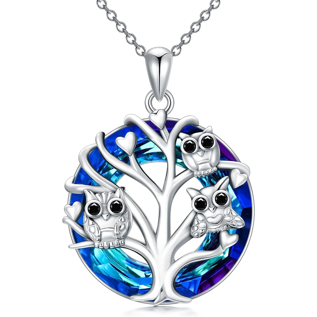 Великолепное синее кольцо с кристаллом Древа жизни и подвеской в ​​виде совы