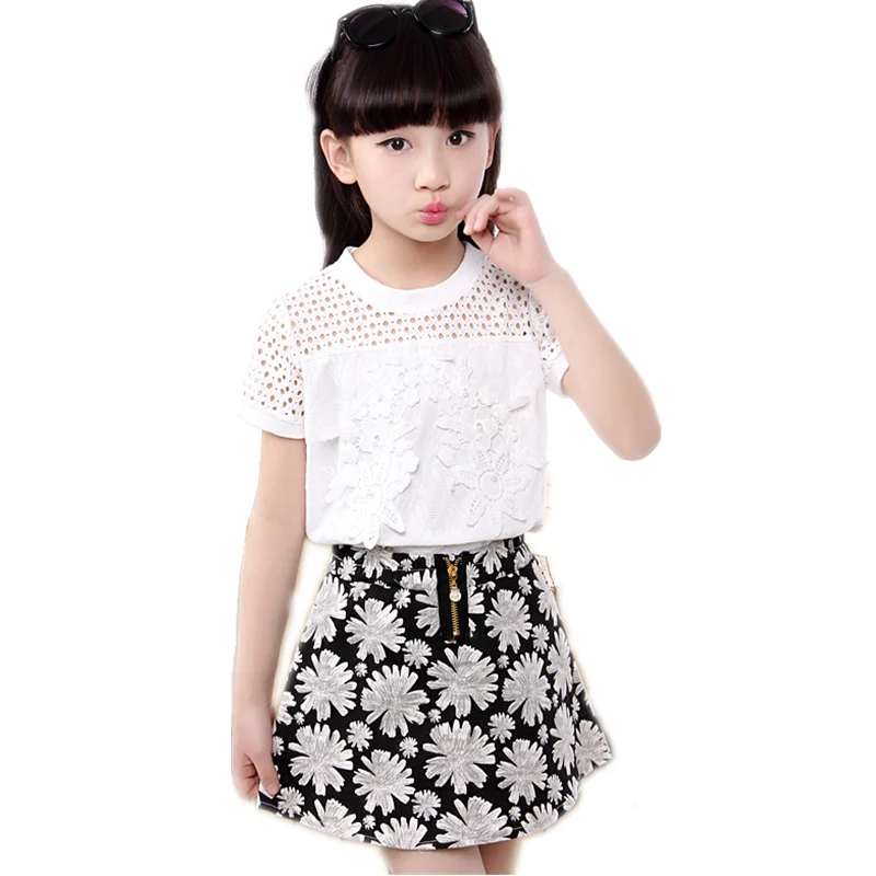 

New Summer Girls Baby Clothing Set Toddler Girl Clothes Set Sunflower Outfits Skirt + Tshirt 2PCS 4 5 6 7 8 9 10 11 12 13 Years