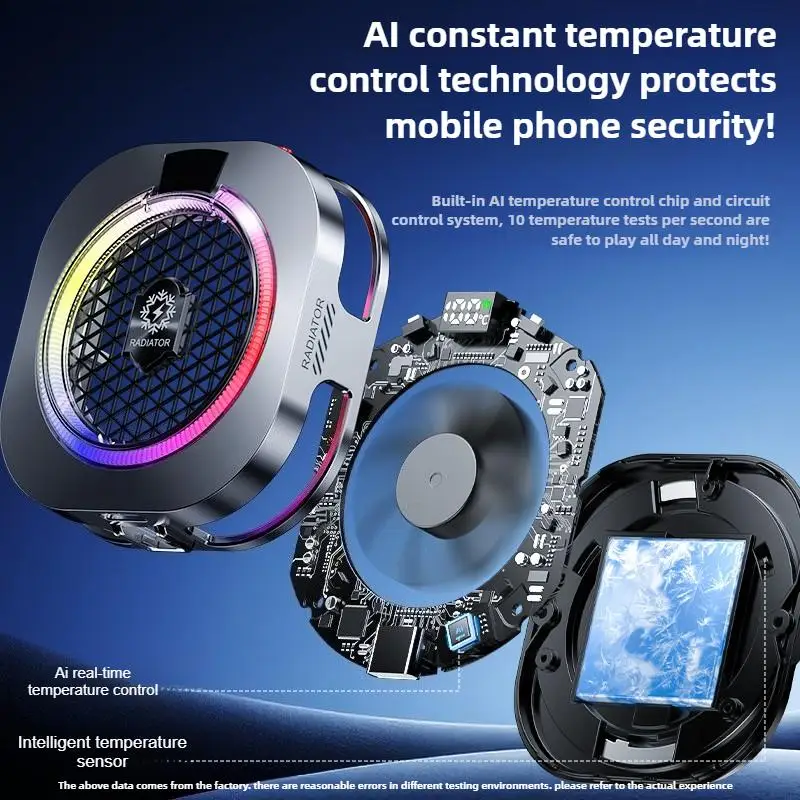 НОВЫЙ Мобильный кулер TH16 Pro 24W с магнитным креплением и клипсой, радиатор для охлаждения с цифровым дисплеем, RGB-подсветкой и контролем температуры для гейминга (art.: 3920db06db67a) - 3920db06db67a