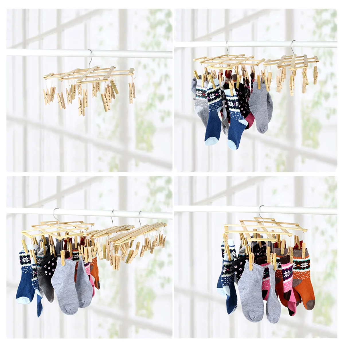 

1pc Sock Rack Folding Clothes Peg Wooden Clothespins Underbra Drying Hanger Socks Hanging Rack Hanger Clips