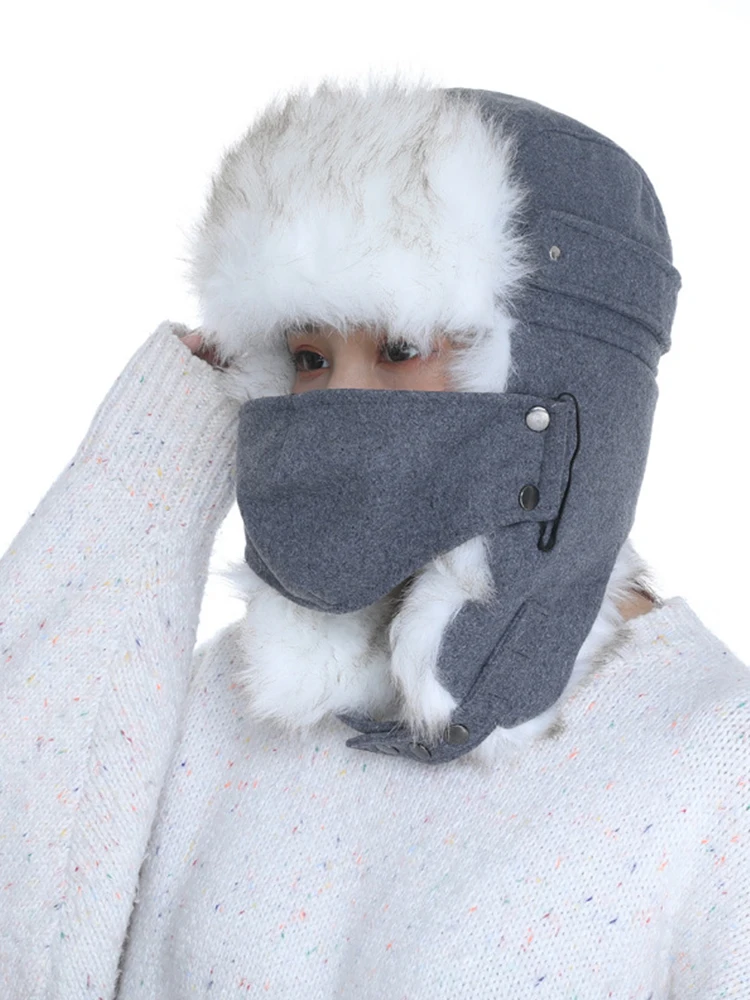 Шапка-ушанка Авиатор женская зимняя из искусственного кроличьего меха теплая