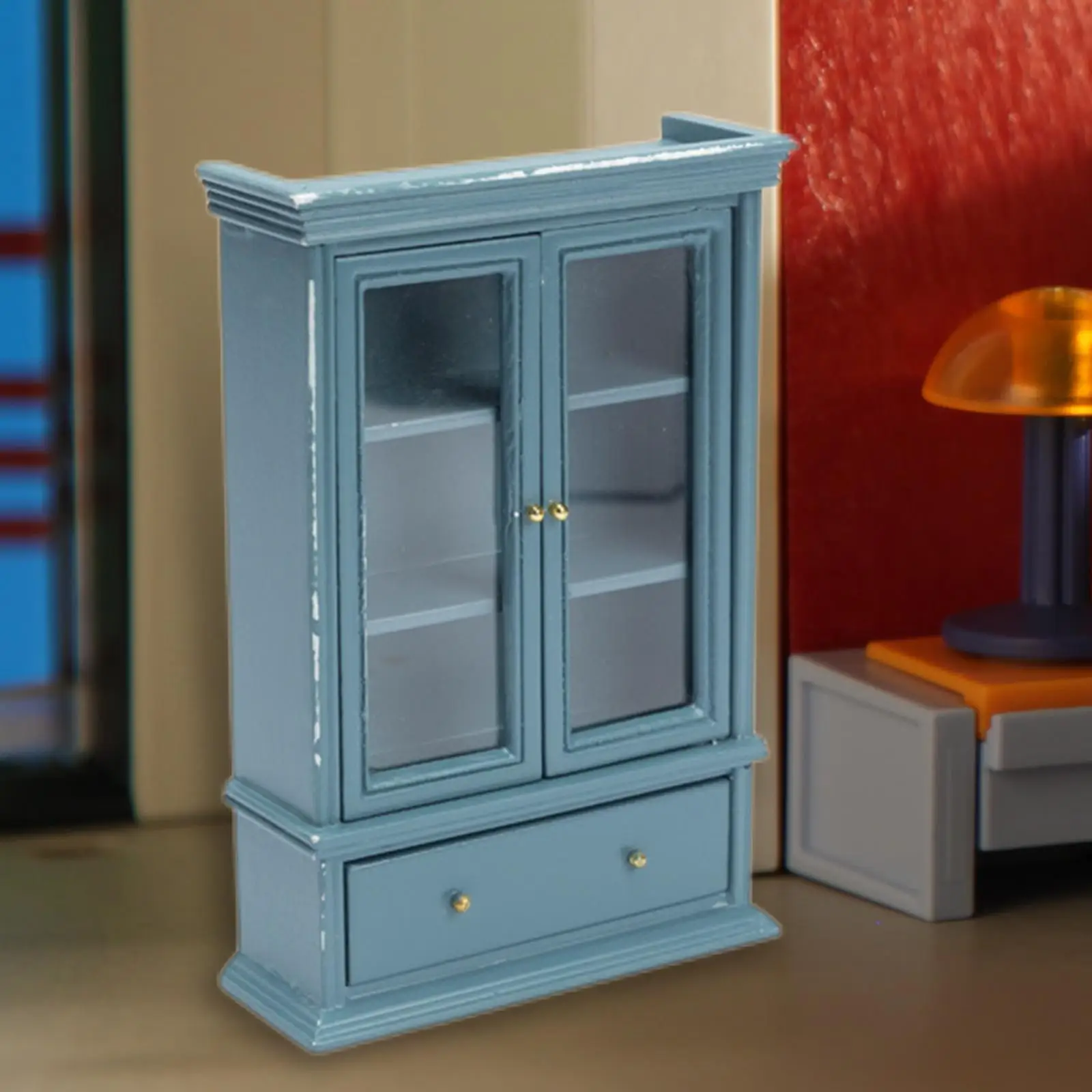 

Handmade Dollhouse Cabinet Miniature Cupboard Bookshelf Toy for Children Xmas Gifts