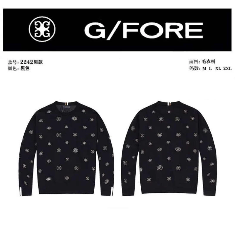 

Autumn and winter new golf suit men's golf sports printing sweater warm fitting round neck knitting long sleeve
