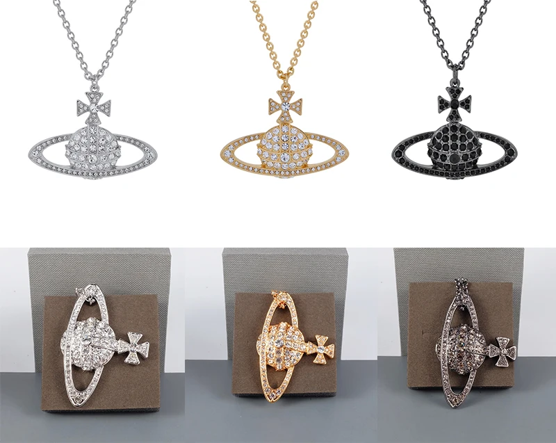 

vivienne westwood necklace Women's Large Pendant Necklace Full of Diamonds Luxury Figure Flattering jewelry