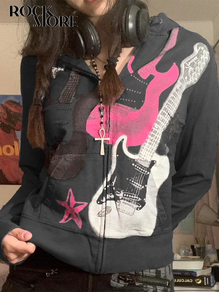 

Rockmore Y2K Vintage Print Zip Hoodie Sweatshirt Autumn Coat Gothic Grunge Long Sleeve Oversized Hoodie Women Jacket Harajuku