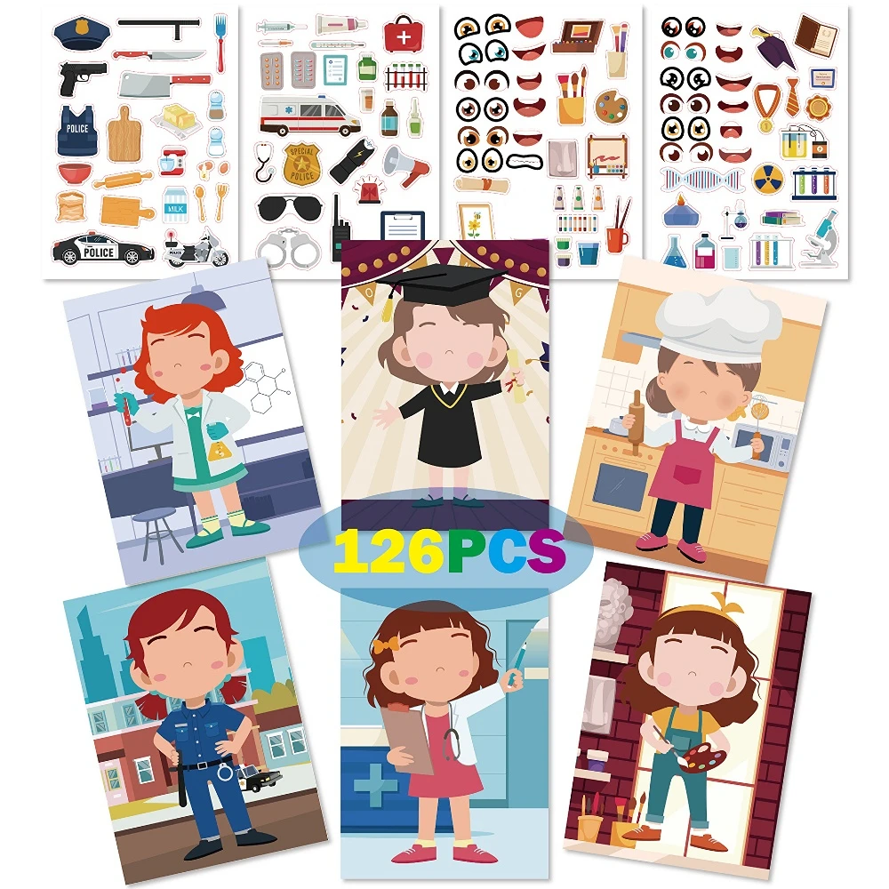 

Children DIY Puzzle Sticker Profession Make a Face Sticker Funny Assemble Jigsaw Children Recognition Training Educational Toy