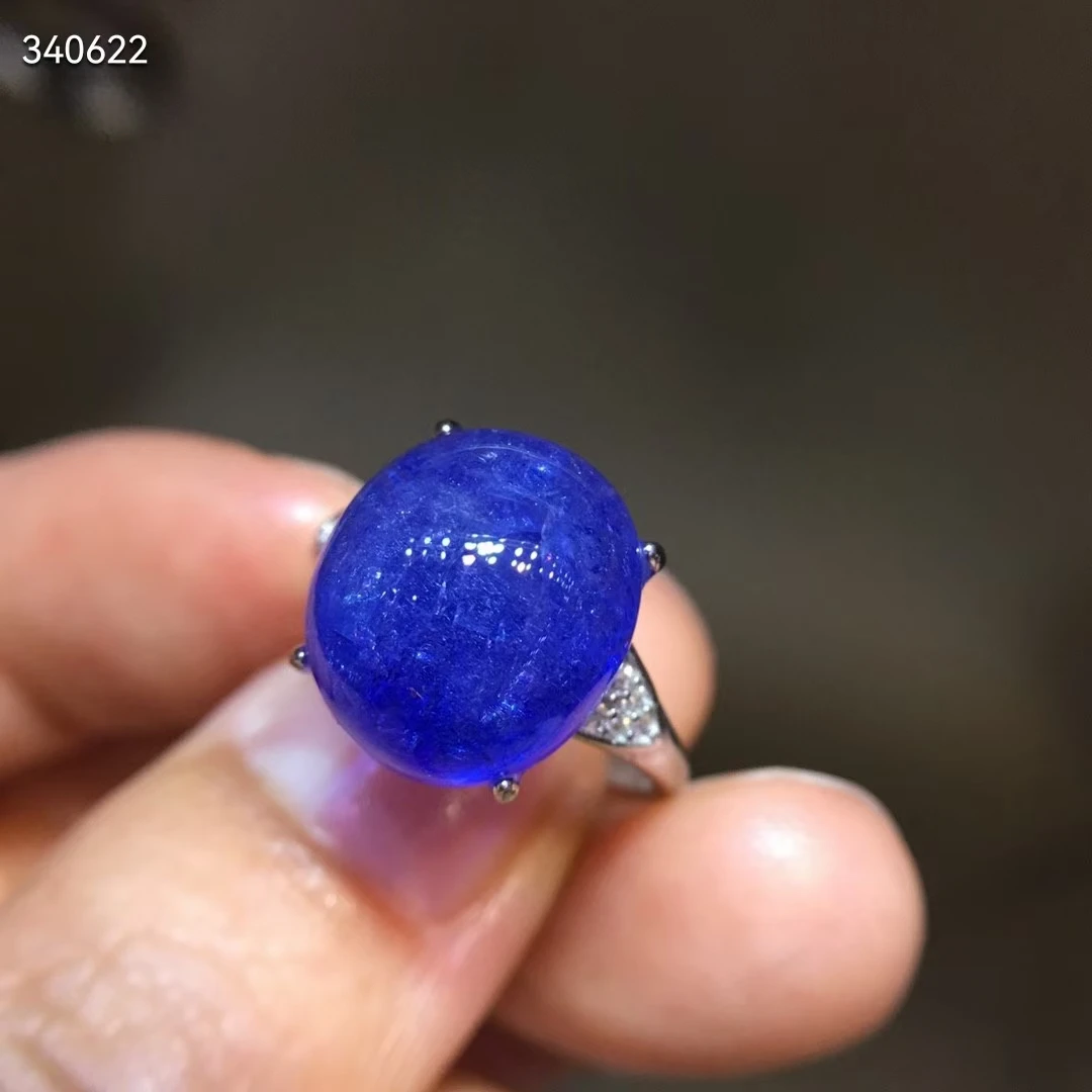 

Natural Blue Tanzanite Tanzania Oval Crystal Adjustable Ring Women Men 13.6/12mm Clear Bead Tanzanite Stone AAAAAA