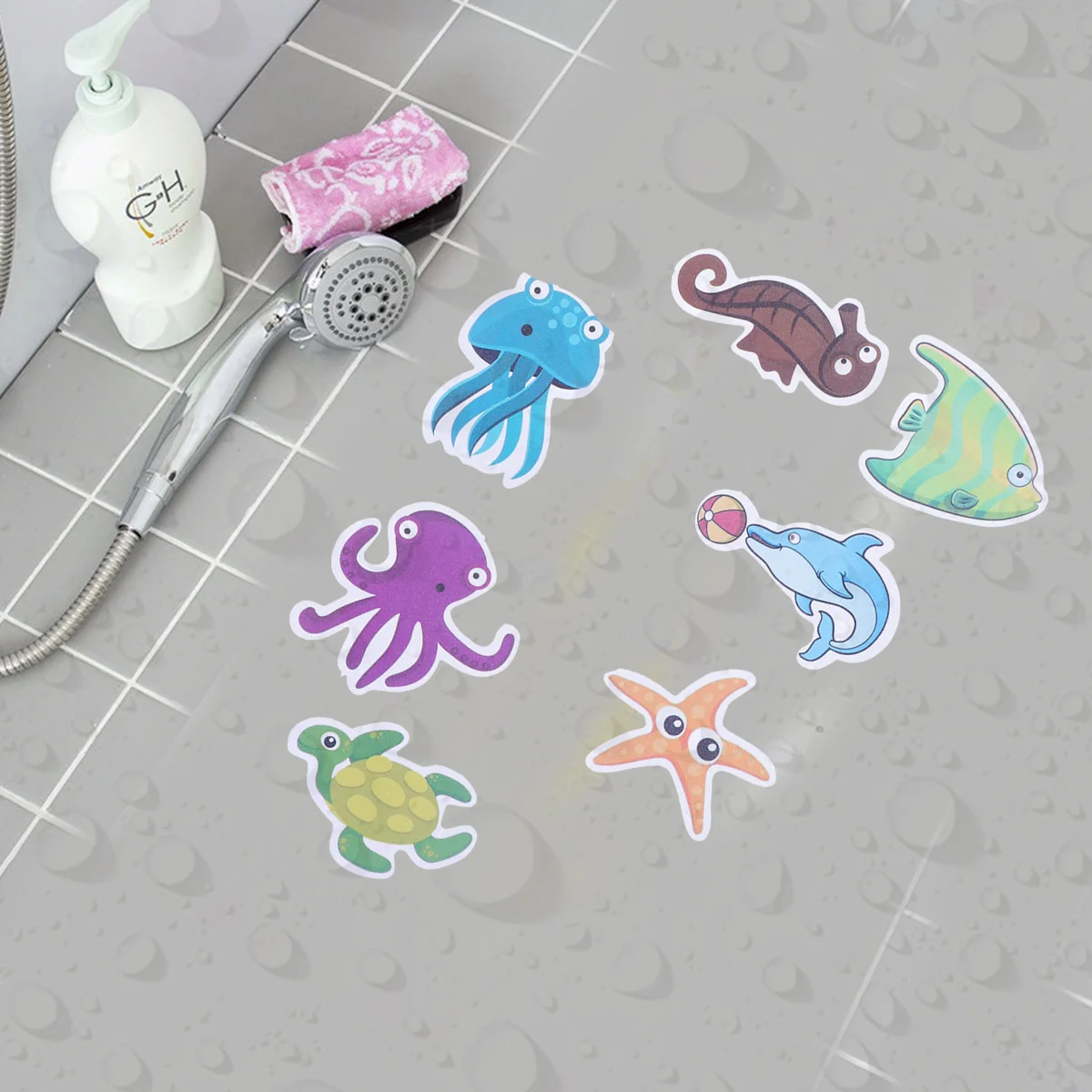 

12pcs Marine Organism Anti-Slip Bathroom Sticker Self-adhesive Sticker Decals for Bath Tub Shower Surfaces