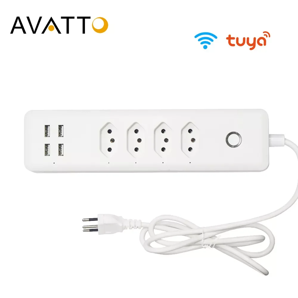 

AVATTO Brazil WiFi Smart Power Strip with 4 Outlets 4USB Ports ,1.4m Extension Cord Voice works with Alexa, Google Home