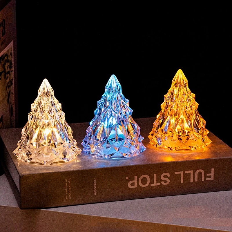 12Pcs Diamond Table Lamp LED Crystal Atmosphere Lamp Portable Iceberg Night Light Christmas Tree Electronic Candle Creative Gift