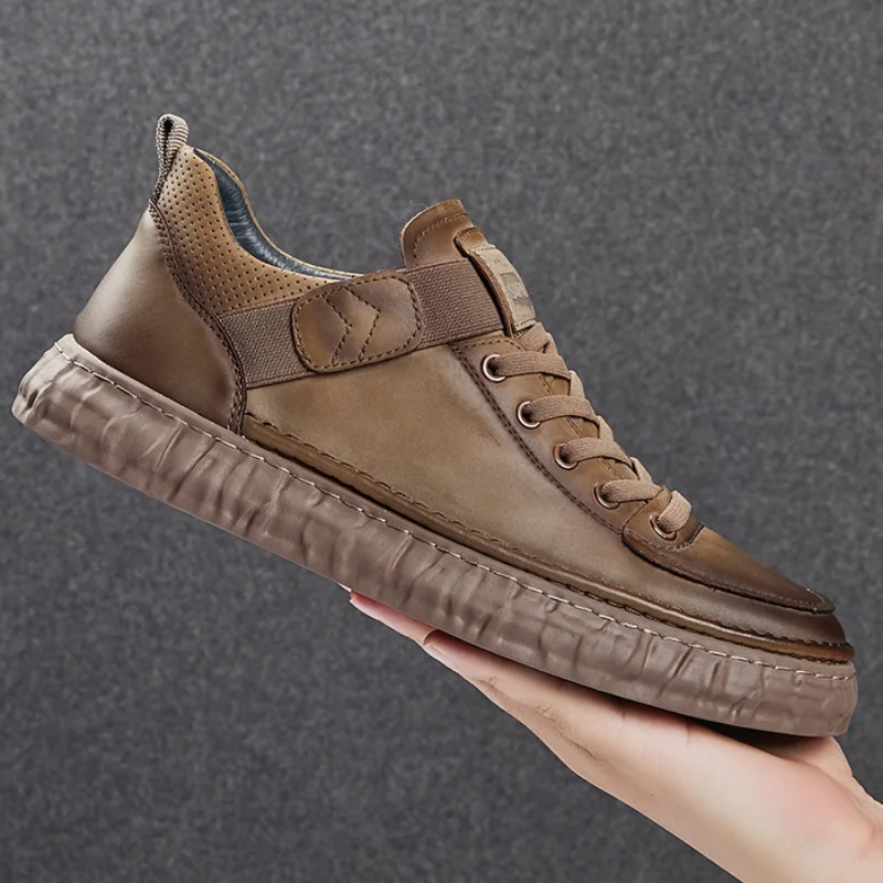 

AB Four Seasons Men Work Shoes 2023 All-match Lightweight Hollow Out Breathable Casual Flats for Man Lace-up Skateboard Sneakers
