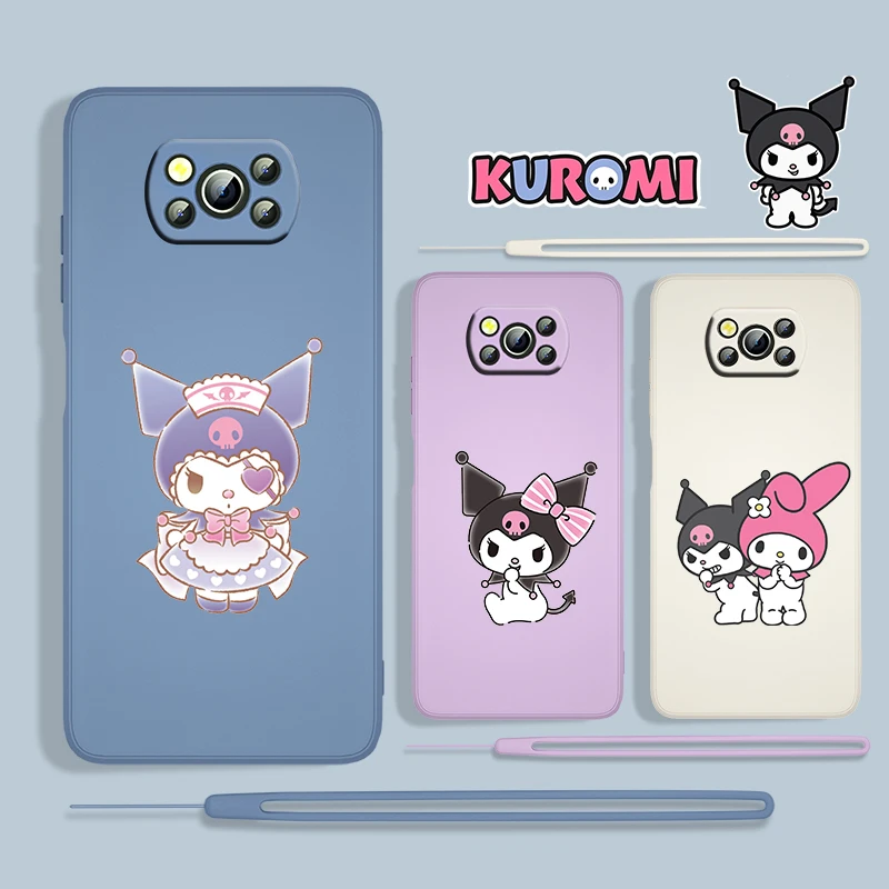 

Girl Sanrio Kulomi Cute For Xiaomi POCO X3 NFC F3 GT M4 M3 M2 Pro C3 X2 11 Ultra Liquid Rope Silicone Phone Case Capa Cover