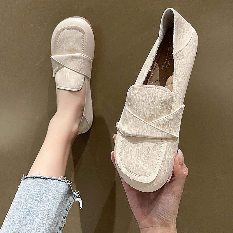 

Туфли женские с круглым носком, уличные лоферы на плоской подошве, Повседневная однотонная обувь, 2023