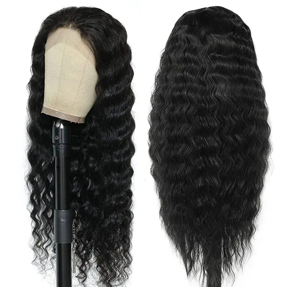 Loose Wave Synthetic Lace Wigs for Black Women Deep Wave Middle Part Lace Wig Glueless Natural Hairline Heat Resistant Wigs