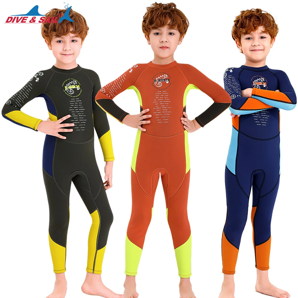 

DIVE SAIL Kids Diving Suit Round Neck 2.5mm Thermal Colorful Watersport Swimming Beach Playing Wetsuit with Zipper