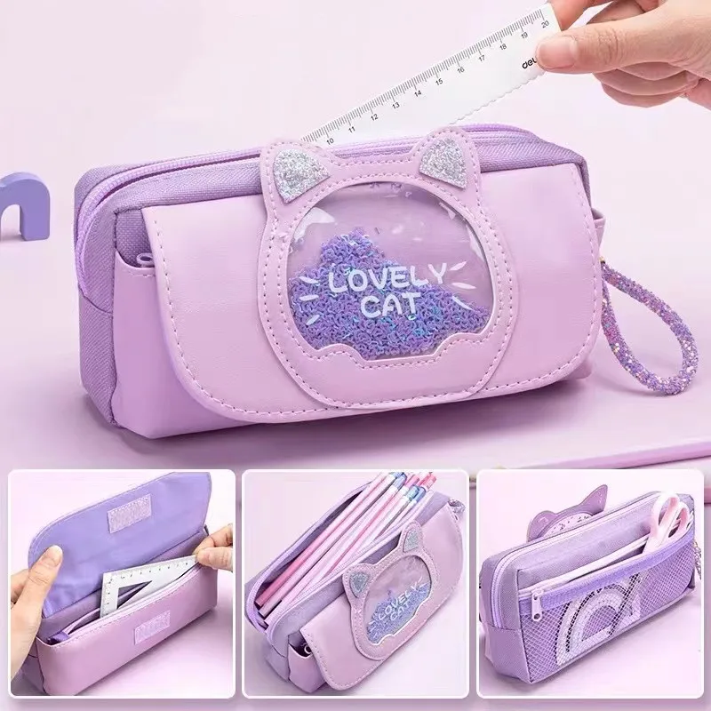 Чехол для карандашей с изображением кота и зыбучих песков милый трехслойный