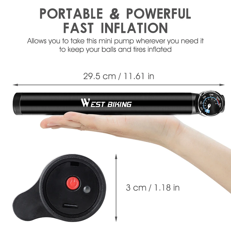 Smart Electric Bicycle Pump 12.8V 120PSI with Hose Pressure Gauge USB Rechargeable MTB Road Bike Tire Air Cycling Inflator | Спорт и