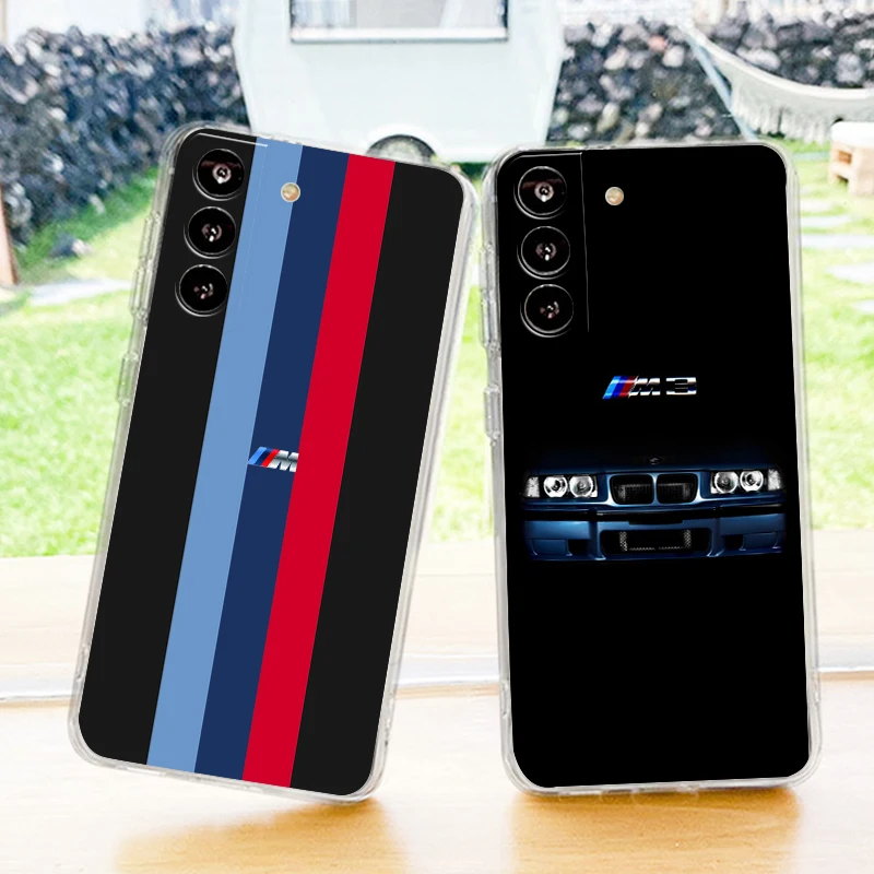 

Top Car BMW Logo luxury Phone Case For Samsung S23 S22 S21 S20 FE Ultra Pro Lite S10 S9 S8 Plus S7 5G Transparent Cover