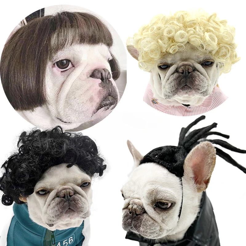 

Hip-hop Cat Puppy Hair Accessories Pet Dog Wigs Cosplay Props Photography Funny Props Head Halloween Prank Curls Straight Hair